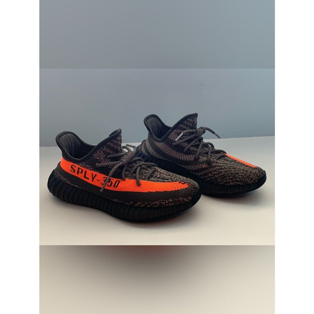 Yeezy Black & Orange Knit Sneakers with 'SPLY-350' Stripe